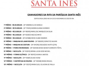 GANHADORES DA RIFA DA PARQUIA SANTA INS 2023